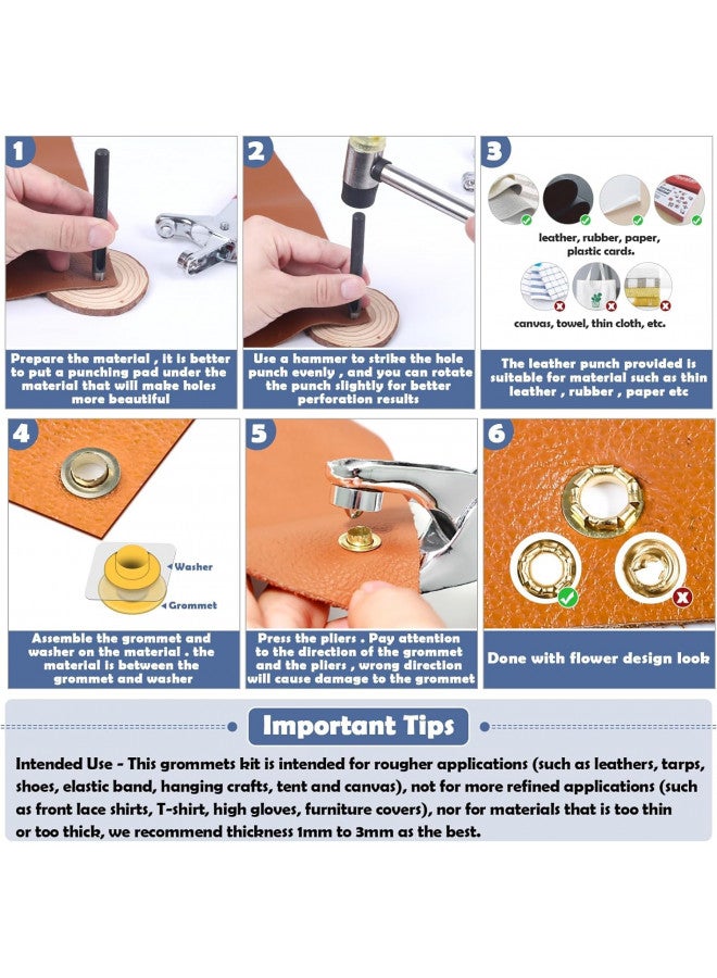PAXCOO 1203Pcs Grommet Tool Kit with Eyelet Pliers, PAXCOO 1/4 Inch 6mm(Inside Hole Size) Fabric Grommet Kit with Fabric Eyelets Grommets, Washers, and Hole Punch Grommet Hand Press kit - Image 2