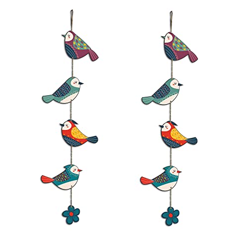 Artvibes Colorful Birds Decorative MDF Wooden Wall Art for Home | Garden Balcony | Door Decoration Items | Paintings For Wall | Wall Illustrations | Handcrafted Art | Gift Items (WH_5216N), Set of 2 - Image 1