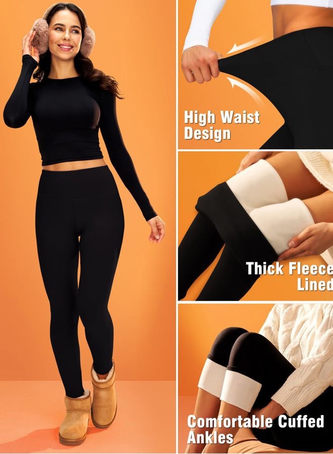 COOLOVER 2 Pack Fleece Lined Leggings Women Tummy Control High Waisted Workout Winter Warm Soft Yoga Pants, 01 Black+black, XL - Image 4