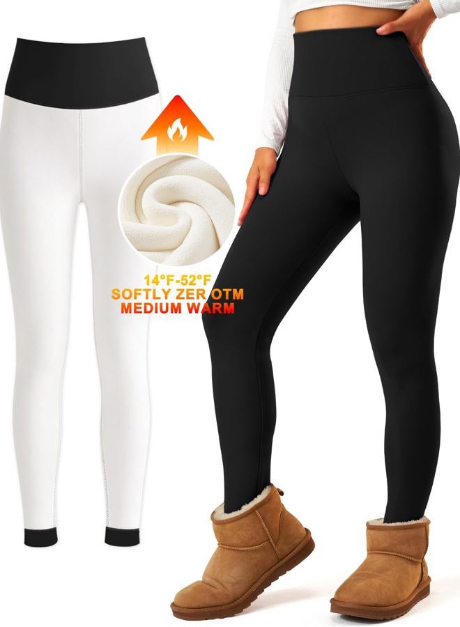 COOLOVER 2 Pack Fleece Lined Leggings Women Tummy Control High Waisted Workout Winter Warm Soft Yoga Pants, 01 Black+black, XL - Image 3
