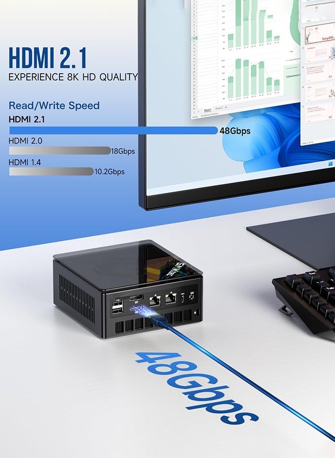 جمكتيك GMKTEC ألعاب الكمبيوتر المصغرة K8 بالإضافة إلى أيه إم دي RYZEN 7 8845HS ( 8C / 16T ، تصل إلى 5.1GHz ) 16GB DDR5 ذاكرة الوصول العشوائي 512GB فرقة ، سطح المكتب ويندوز 11 برو المزدوج بطاقة الشبكة 2.5G ، هدمي 2-1 ، USB4  - Image 5