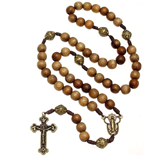 Alexander Castle Our Father Solid Wooden Rosary Beads (Handmade - Brazilian Walnut) with Miraculous Medal Junction - Comes in Velour Gift Pouch - Image 1