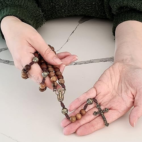 Alexander Castle Our Father Solid Wooden Rosary Beads (Handmade - Brazilian Walnut) with Miraculous Medal Junction - Comes in Velour Gift Pouch - Image 2