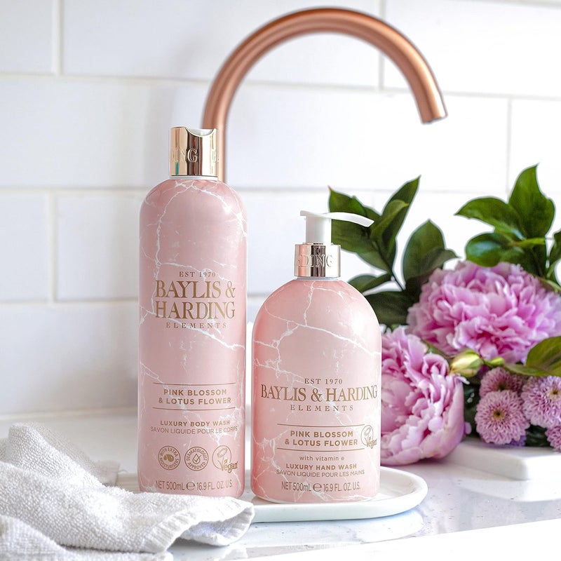 Baylis & Harding Baylis Harding Elements Pink Blossom Lotus Flower Luxury Body Wash 500 ml Pack of 1 Vegan Friendly - Image 4