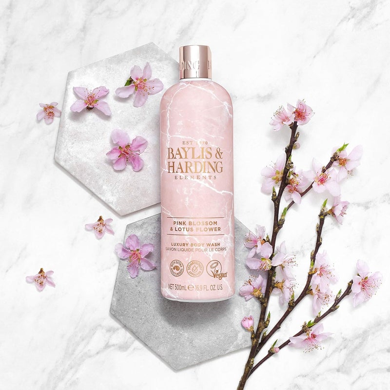 Baylis & Harding Baylis Harding Elements Pink Blossom Lotus Flower Luxury Body Wash 500 ml Pack of 1 Vegan Friendly - Image 3