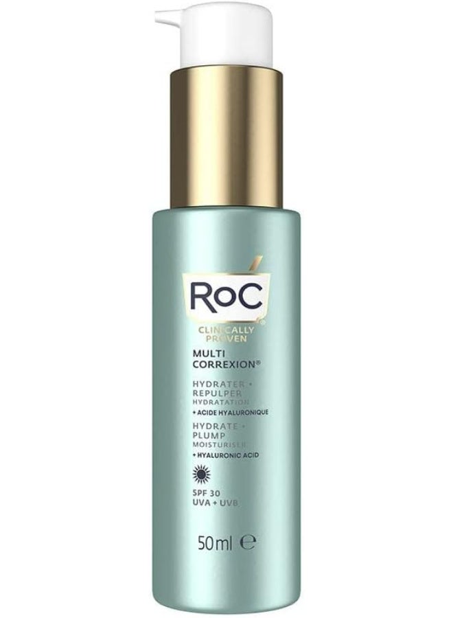 RoC - Multi Correxion Hydrate + Plump Moisturiser SPF30 - Anti-Wrinkle Treatment - UVA/B Protection - with Hyaluronic Acid - 50ML