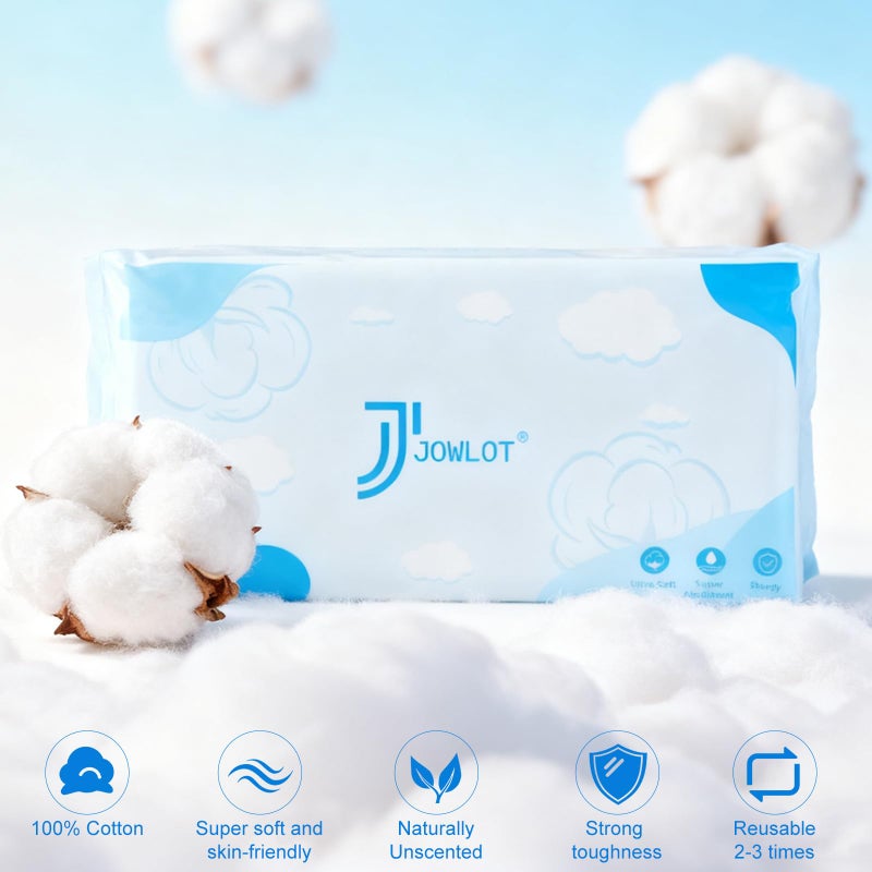 JOWLOT Disposable Face Towels, 240 Count Ultra Soft and Thick Cotton Facial Towels for Sensitive Skin, Dry Wipes Face Tissues Towelettes for Cleansing, Makeup Remover and Skincare - Image 4