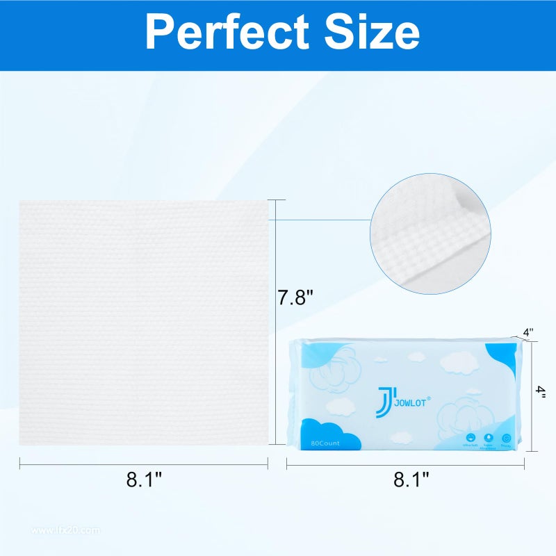 JOWLOT Disposable Face Towels, 240 Count Ultra Soft and Thick Cotton Facial Towels for Sensitive Skin, Dry Wipes Face Tissues Towelettes for Cleansing, Makeup Remover and Skincare - Image 2