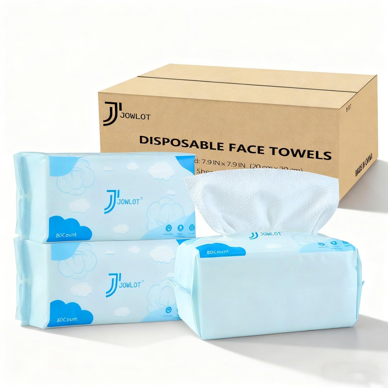 JOWLOT Disposable Face Towels, 240 Count Ultra Soft and Thick Cotton Facial Towels for Sensitive Skin, Dry Wipes Face Tissues Towelettes for Cleansing, Makeup Remover and Skincare - Image 1