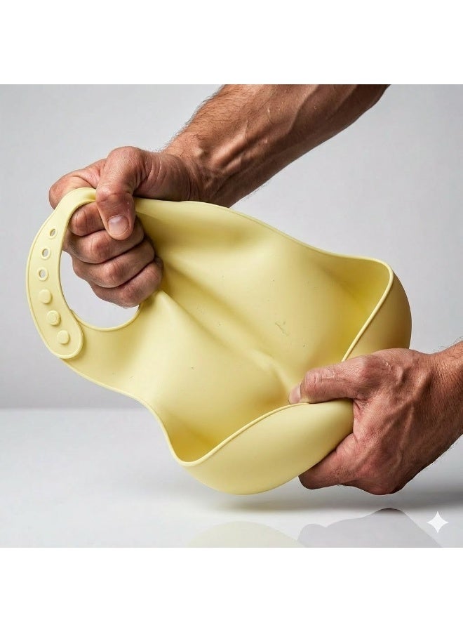High Quality Food Grade Silicone Baby Bib with Adjustable Design and Deep Food Catcher Pocket, Waterproof and Stain Resistant, Soft Safe Material for Babies, Easy to Clean and Foldable for Daily Use, Travel and Outdoor Feeding - Image 3
