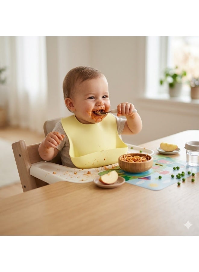 High Quality Food Grade Silicone Baby Bib with Adjustable Design and Deep Food Catcher Pocket, Waterproof and Stain Resistant, Soft Safe Material for Babies, Easy to Clean and Foldable for Daily Use, Travel and Outdoor Feeding - Image 4