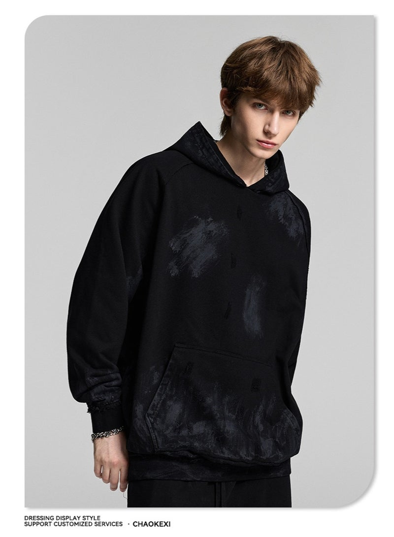 CHAOKEXI Heavyweight Painted High-Street Hoodie | Retro Washed Distressed Oversized Hoodie for Men and Women - Image 5