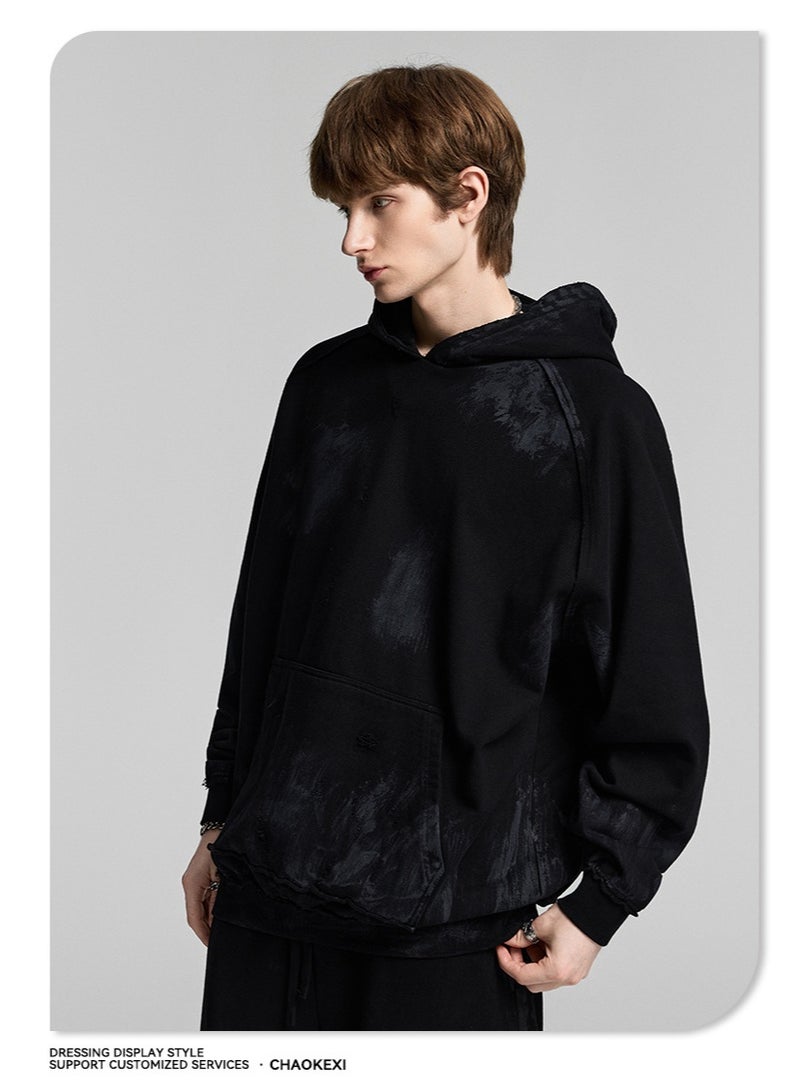 CHAOKEXI Heavyweight Painted High-Street Hoodie | Retro Washed Distressed Oversized Hoodie for Men and Women - Image 4