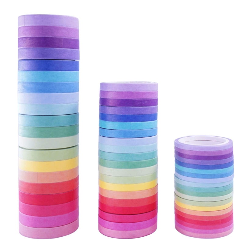 Phantomon Washi Tape Set 60 Rolls Thin 3mm5mm8mm Assorted Washi Tape Decorative Washi Masking Tape MultiPurpose Craft Tape in Solid Rainbow Color for Kids DIY Scrapbooking