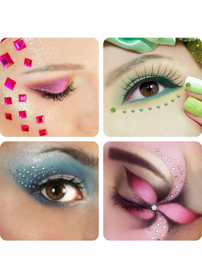 Excefore - Face Jewels for Women Face Gems Stick on Self Adhesive Rhinestone Stickers Makeup Eye Face Hair Body Makeup Diamonds Nail Art DIY Craft Scrapbooking Decoration,15 Colors 3 Shapes(Round Square Flower) - Image 1