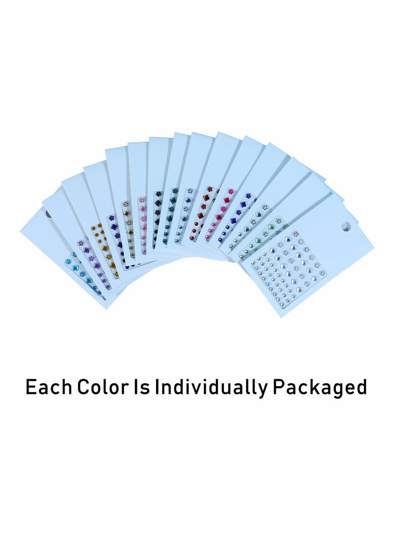 Excefore - Face Jewels for Women Face Gems Stick on Self Adhesive Rhinestone Stickers Makeup Eye Face Hair Body Makeup Diamonds Nail Art DIY Craft Scrapbooking Decoration,15 Colors 3 Shapes(Round Square Flower) - Image 1
