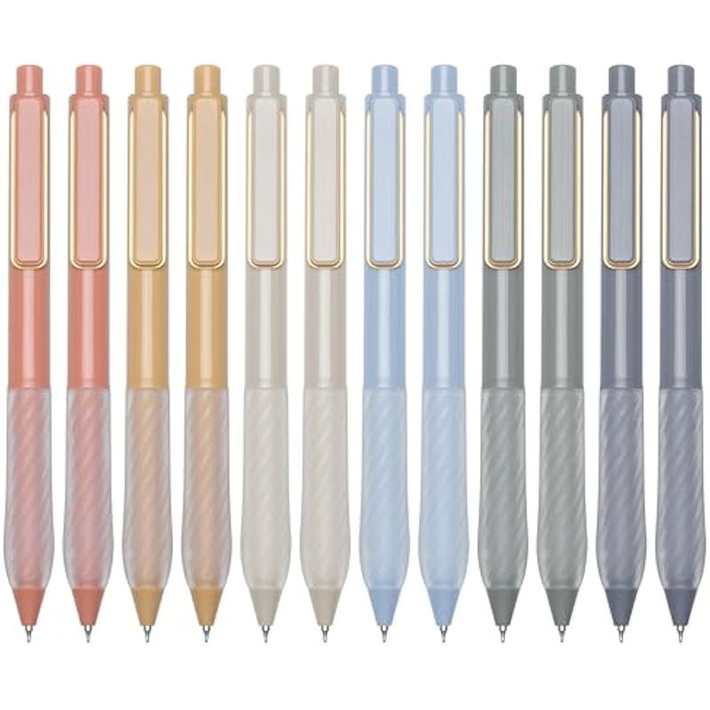 لين.بين اقلام جل 0.5 ملم حبر اسود قلم كتابة سلسة قابل للسحب للمكتب واللوازم المدرسية، 12 قطعة (مشبك ذهبي) - Image 1