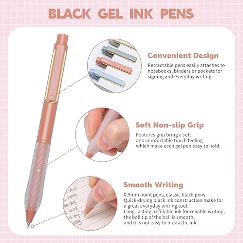لين.بين اقلام جل 0.5 ملم حبر اسود قلم كتابة سلسة قابل للسحب للمكتب واللوازم المدرسية، 12 قطعة (مشبك ذهبي) - Image 2