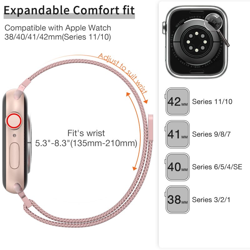 MARGE PLUS Slim Milanese Loop Compatible with Apple Watch Band for women 41mm 41mm 38mm 42mm 46mm 45mm 44mm, Stainless Steel Magnetic Mesh Strap work on iWatch Series 11 10 9 8 7 6 5 4 3 & SE 3 2 1 - Image 5