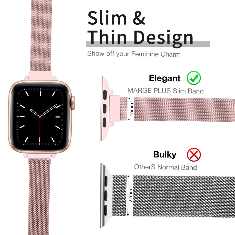 MARGE PLUS Slim Milanese Loop Compatible with Apple Watch Band for women 41mm 41mm 38mm 42mm 46mm 45mm 44mm, Stainless Steel Magnetic Mesh Strap work on iWatch Series 11 10 9 8 7 6 5 4 3 & SE 3 2 1 - Image 2