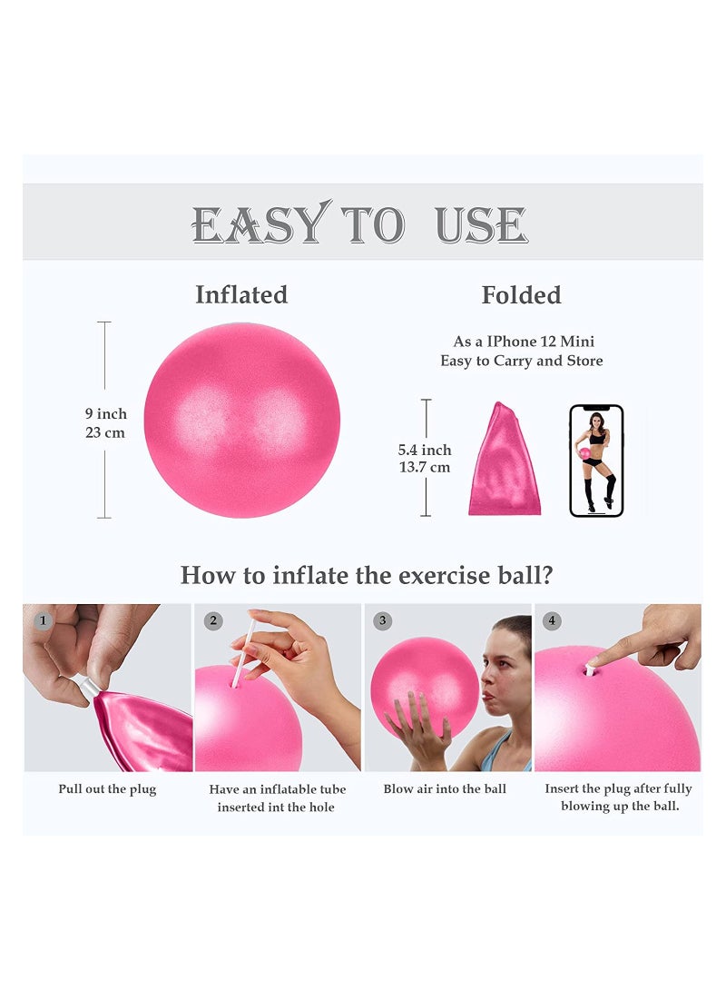 SYOSI قطعتان من كرات البيلاتس الصغيرة وكرة العلاج وكرة التمرين الصغيرة وكرة الانحناء الصغيرة مقاس 9 بوصات وكرة الانحناء الصغيرة لتمارين اليوجا والبيلاتس وتدريب الانحناء الأساسي والعلاج الطبيعي - Image 4