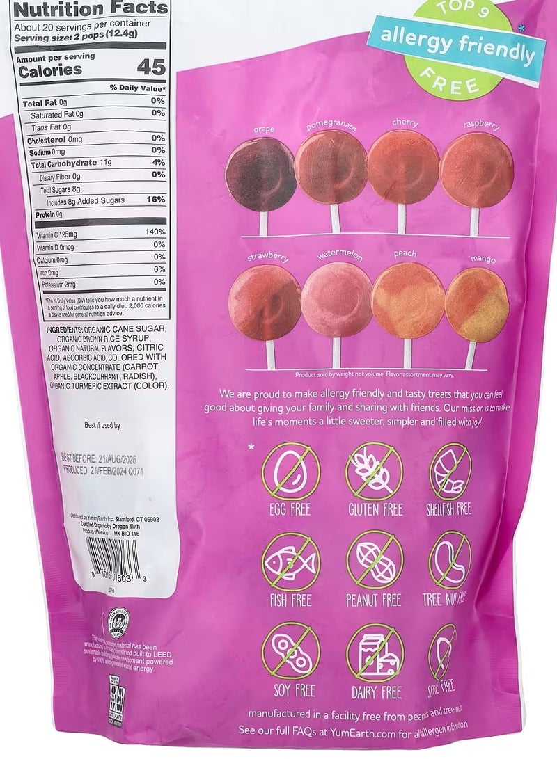 YumEarth Yum Earth, Organic Vitamin C Pops, Naturally Flavored, 40 Individually Wrapped Pops, 8.7 oz (248 g) - Image 2