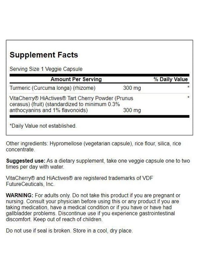 Swanson Hiactives Tart Cherry & Turmeric 60 Veg Capsules (2 Pack) - Image 2