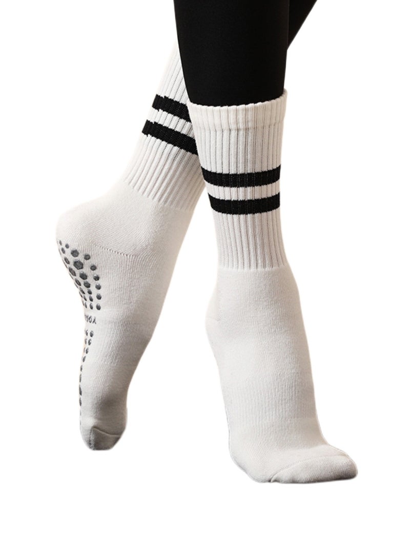 NOVOLAN Women's Yoga Socks Autumn & Winter Pilates Socks Fitness Socks Stockings Anti-Slip Particles Yoga Socks Cotton Women's Mid-Tube Terry Sports Socks Ballet Dance Thick Warm (white) - Image 1