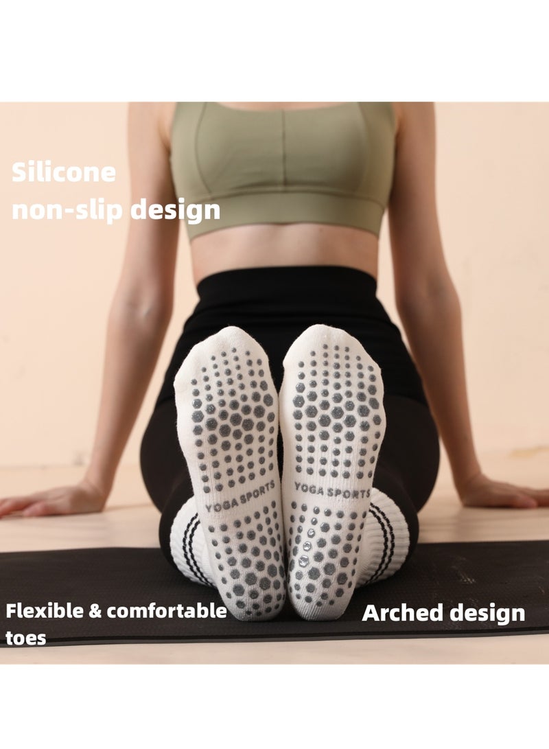 NOVOLAN Women's Yoga Socks Autumn & Winter Pilates Socks Fitness Socks Stockings Anti-Slip Particles Yoga Socks Cotton Women's Mid-Tube Terry Sports Socks Ballet Dance Thick Warm (white) - Image 4