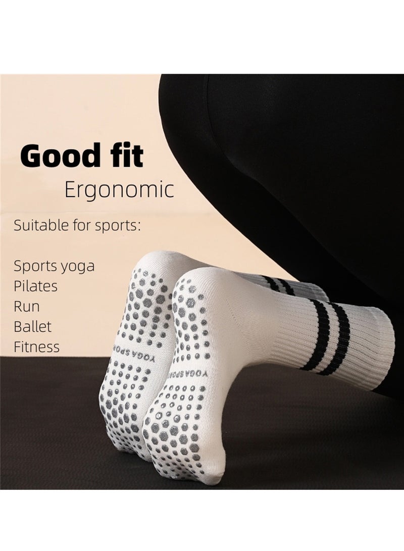 NOVOLAN Women's Yoga Socks Autumn & Winter Pilates Socks Fitness Socks Stockings Anti-Slip Particles Yoga Socks Cotton Women's Mid-Tube Terry Sports Socks Ballet Dance Thick Warm (white) - Image 3