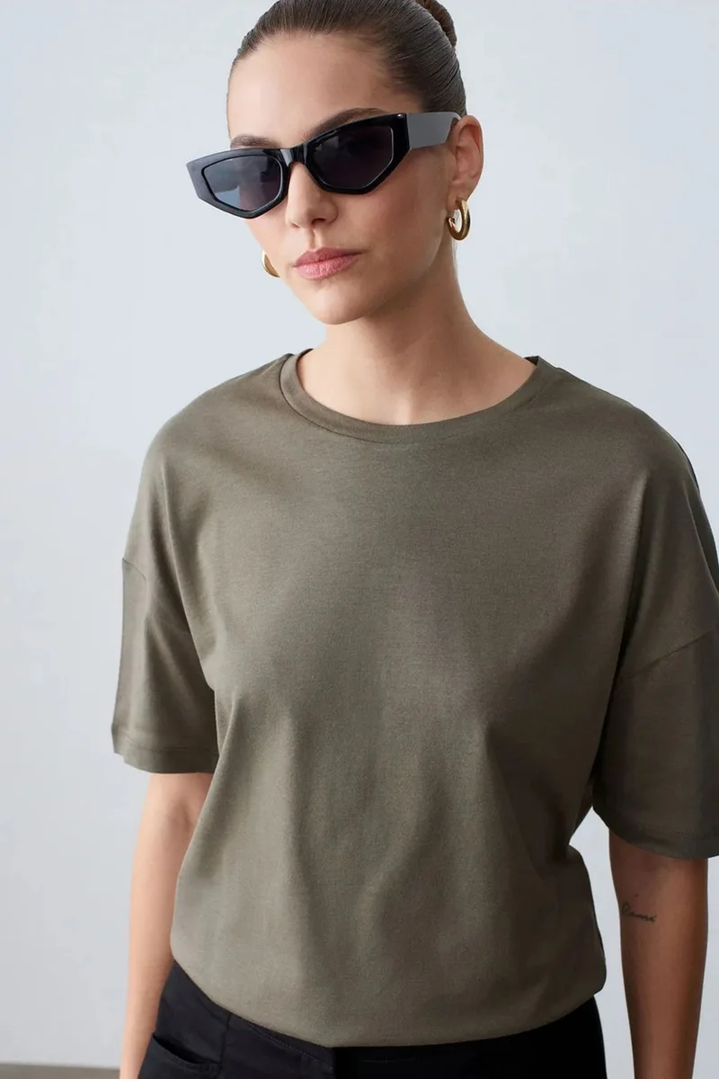 Dilvin Khaki Green DILVIN Women's Cotton Crew Neck T-Shirt for Women | Best Price UAE