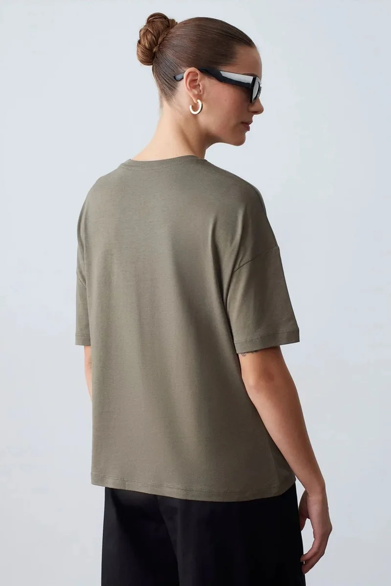 Dilvin Khaki Green DILVIN Women's Cotton Crew Neck T-Shirt for Women | Best Price UAE