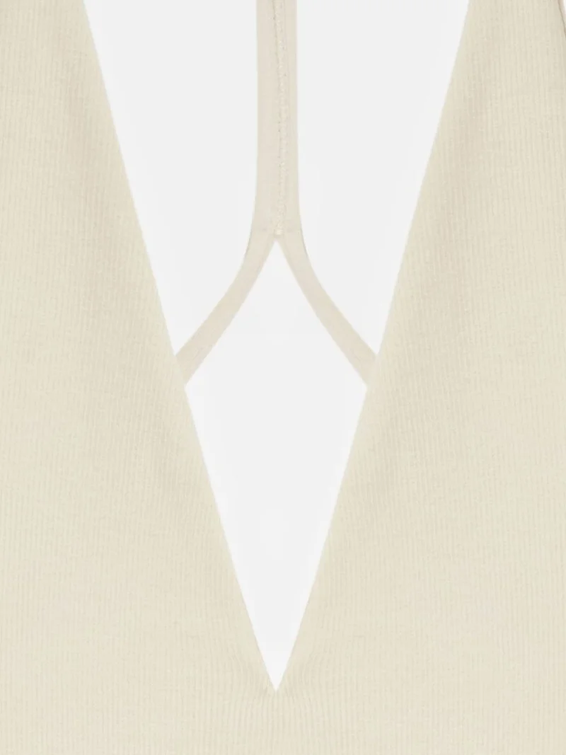 Dilvin Beige Natural DILVIN Slim Fit Cut-Out Halter Bodysuit for Women | Best Price UAE