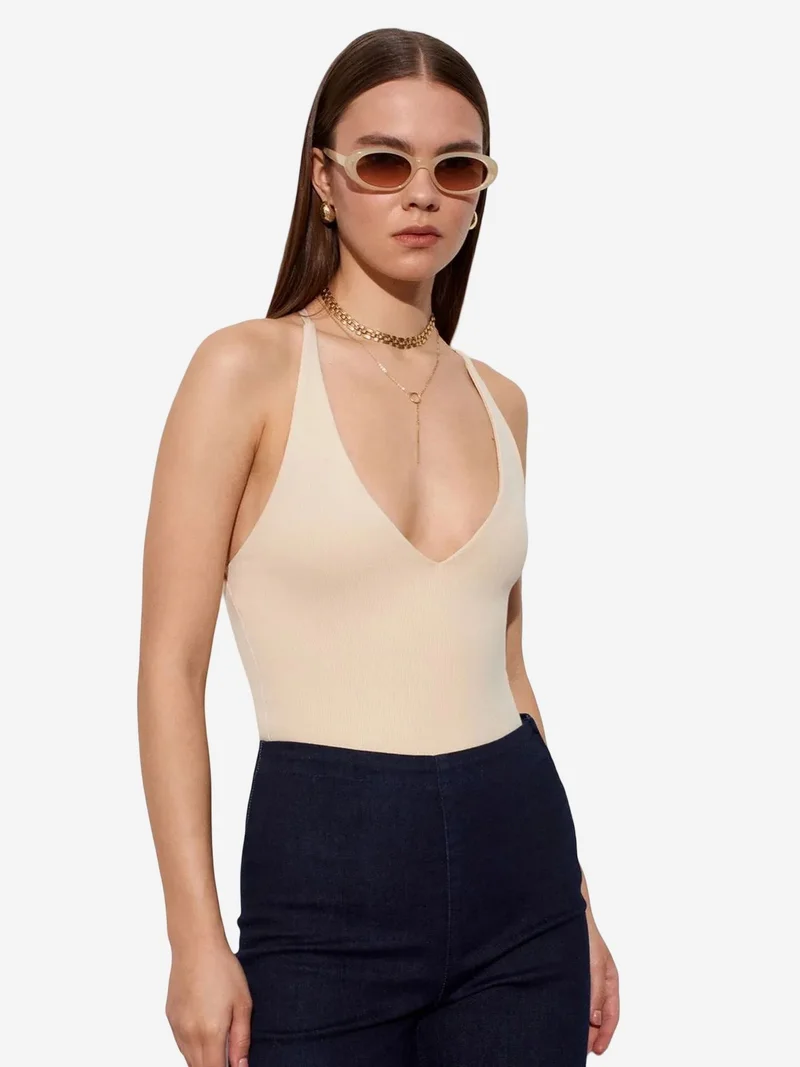 ديلفين DILVIN Slim Fit Cut-Out Halter Bodysuit