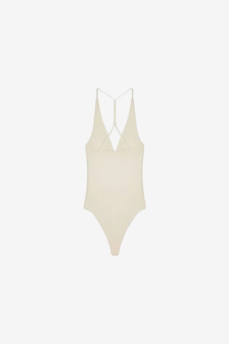 Dilvin Beige Natural DILVIN Slim Fit Cut-Out Halter Bodysuit for Women | Best Price UAE