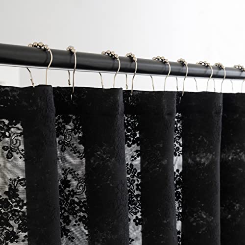 TUDECO Black Lace Shower Curtain with Attach Valance, Dark Gothic Shower Curtain Vintage Floral Sheer Halloween Shower Curtain for Bathroom Victorian Moody Witchy Goth Decor 72 x 72 Inch - Image 3