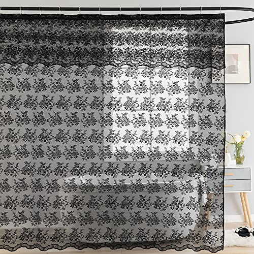 TUDECO Black Lace Shower Curtain with Attach Valance, Dark Gothic Shower Curtain Vintage Floral Sheer Halloween Shower Curtain for Bathroom Victorian Moody Witchy Goth Decor 72 x 72 Inch - Image 2