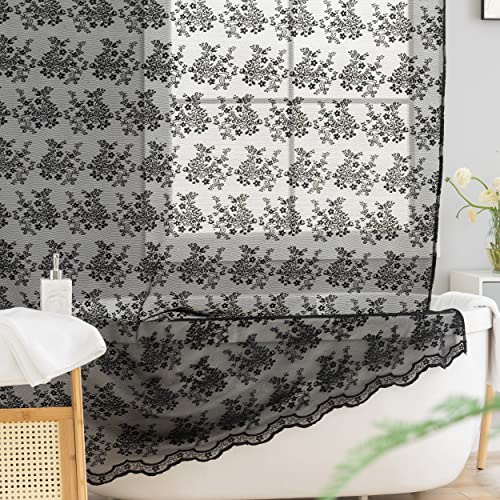 TUDECO Black Lace Shower Curtain with Attach Valance, Dark Gothic Shower Curtain Vintage Floral Sheer Halloween Shower Curtain for Bathroom Victorian Moody Witchy Goth Decor 72 x 72 Inch - Image 5