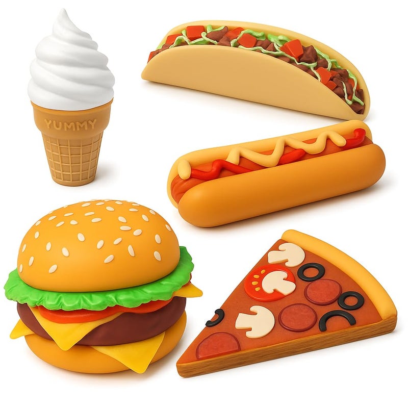 SplashEZ Food Bath Toys Mold Free Bath Toys for Kids Toddlers with No Hole for Water Ideal Size for Little Hands Safe Durable for Baby Tub Ages 0 Up Ice Cream Taco Hamburger Hot Dog Pizza - Image 2