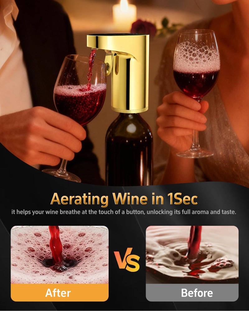 Redsack 5-In-1 Electric Wine Decanter With Aerator Digital Alcohol Bottle Dispenser Adjustable Dosing Smart Whiskey Pourer  Liquor/Spirits Pump Automatic Nice Gifts For Women Men Mom Dad Husband Boss (Gold) - Image 3