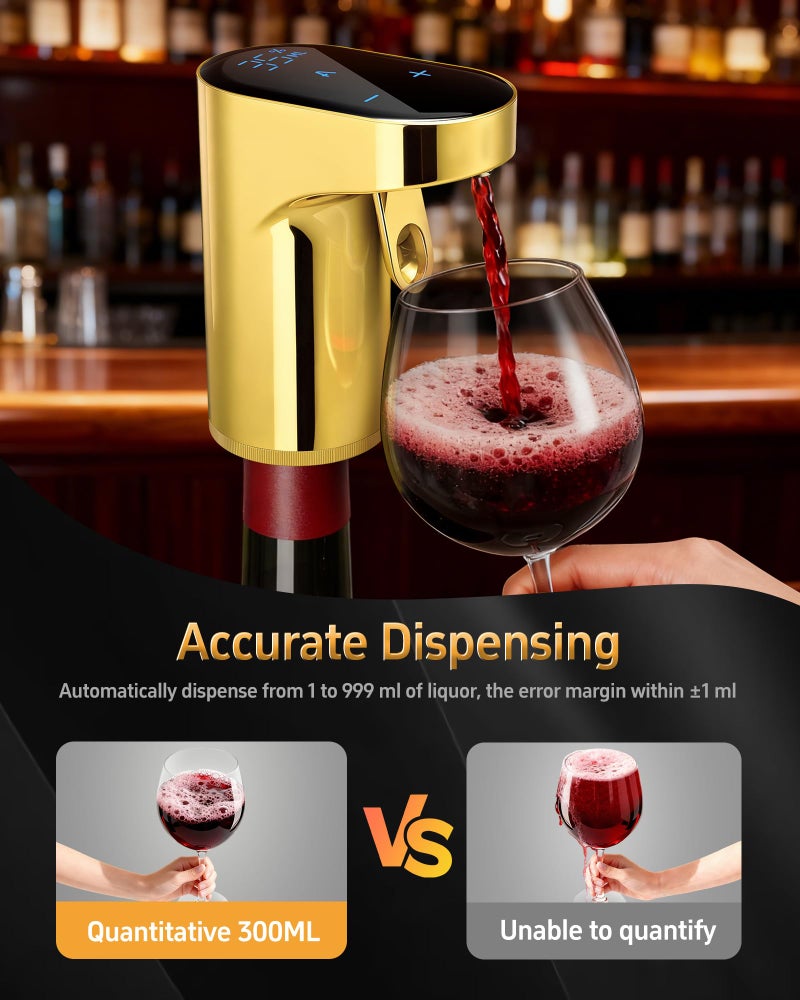 Redsack 5-In-1 Electric Wine Decanter With Aerator Digital Alcohol Bottle Dispenser Adjustable Dosing Smart Whiskey Pourer  Liquor/Spirits Pump Automatic Nice Gifts For Women Men Mom Dad Husband Boss (Gold) - Image 2