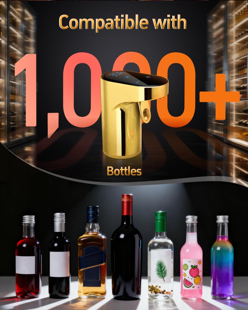 Redsack 5-In-1 Electric Wine Decanter With Aerator Digital Alcohol Bottle Dispenser Adjustable Dosing Smart Whiskey Pourer  Liquor/Spirits Pump Automatic Nice Gifts For Women Men Mom Dad Husband Boss (Gold) - Image 5