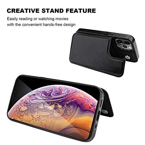 OT ONETOP ONETOP Compatible with iPhone 12 Compatible with iPhone 12 Pro Wallet Case with Card Holder, PU Leather Kickstand Card Slots Case, Double Magnetic Clasp Durable Shockproof Cover 6.1 Inch(Black) - Image 5