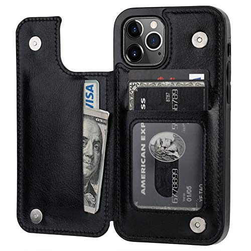 OT ONETOP ONETOP Compatible with iPhone 12 Compatible with iPhone 12 Pro Wallet Case with Card Holder, PU Leather Kickstand Card Slots Case, Double Magnetic Clasp Durable Shockproof Cover 6.1 Inch(Black) - Image 1