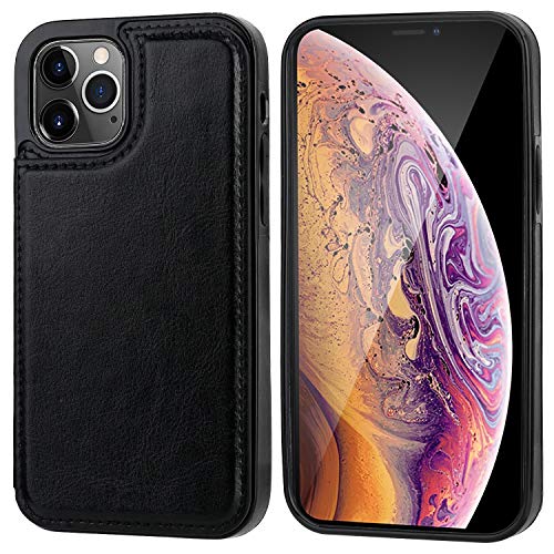 OT ONETOP ONETOP Compatible with iPhone 12 Compatible with iPhone 12 Pro Wallet Case with Card Holder, PU Leather Kickstand Card Slots Case, Double Magnetic Clasp Durable Shockproof Cover 6.1 Inch(Black) - Image 3