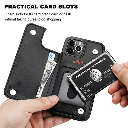 OT ONETOP ONETOP Compatible with iPhone 12 Compatible with iPhone 12 Pro Wallet Case with Card Holder, PU Leather Kickstand Card Slots Case, Double Magnetic Clasp Durable Shockproof Cover 6.1 Inch(Black) - Image 4