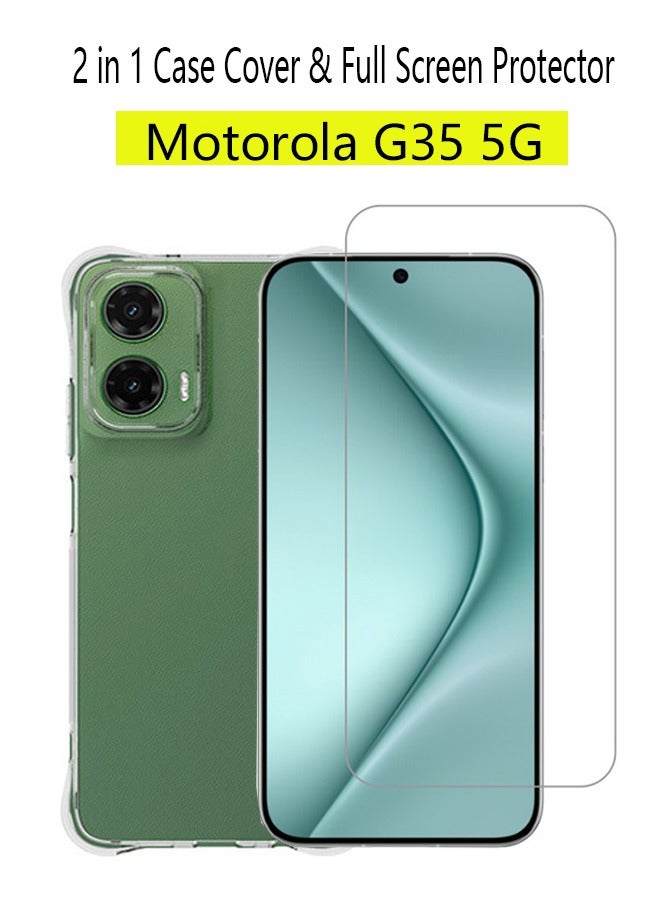 2 in 1 Motorola G35 5G Phone Case Cover & Screen Protector - Shockproof Clear Slim TPU Protective Phone Cover & Full Coverage Delicate Touch Tempered Glass Screen Protector for Motorola G35 5G - Image 1