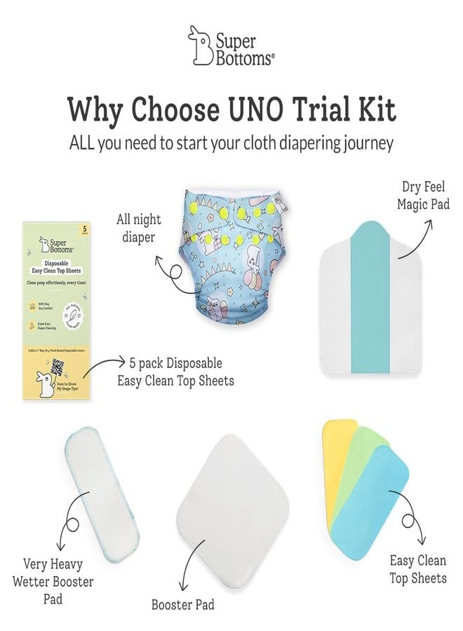سوبربوتمز مجموعة تجريبية لحفاضات SuperBottoms UNO القماشية - حفاضات قماشية قابلة لإعادة الاستخدام والغسل للأطفال من عمر 0 إلى 3 سنوات | حفاضات قماشية مانعة للتسرب، مناسبة للاستخدام طوال الليل، مقاس واحد، حفاضات UNO الكل في واحد مع حشوات من القطن العضوي - Image 3