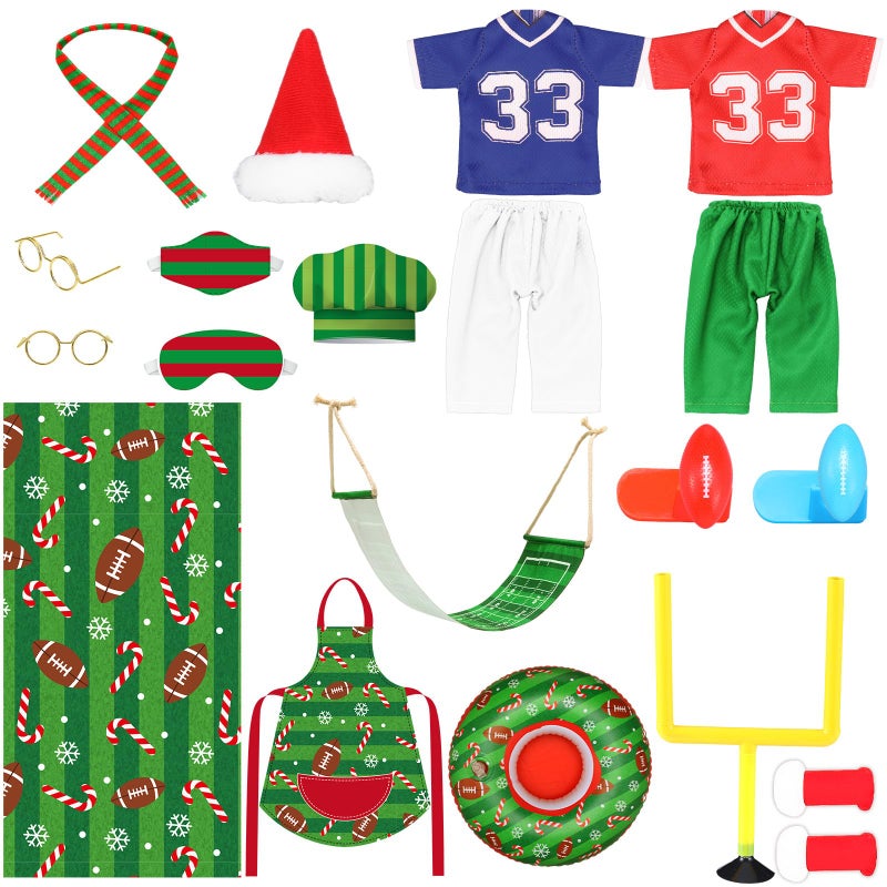Glimin 1 Set Christmas Doll Accessories Kits 2026 Includes Apron Chef Hat Hammock Swing Sleeping Bag Bathrobe Sweater Dress Headwear Scarf Ear Muffs Eye Mask Glasses ShoesFootball - Image 3
