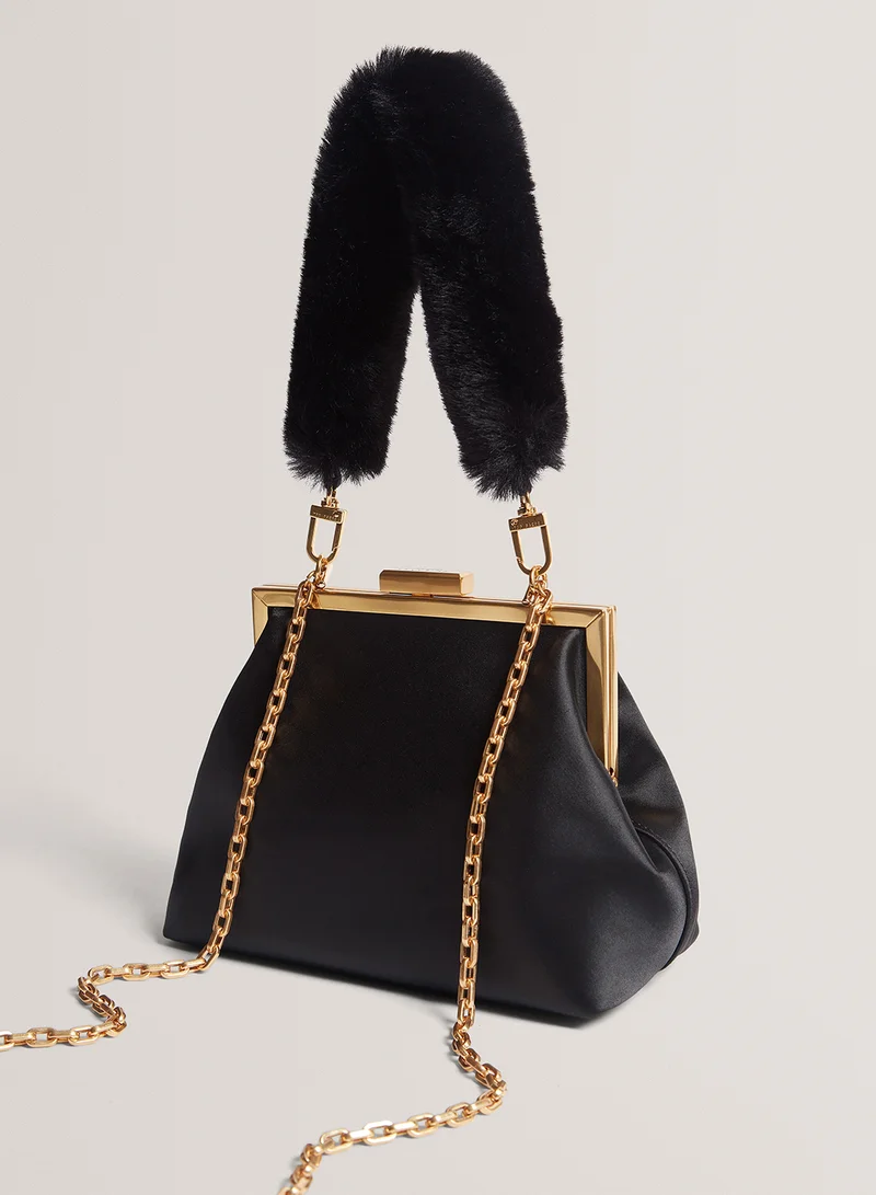 Ted Baker Purcey Satin Fur Handle Clutch
